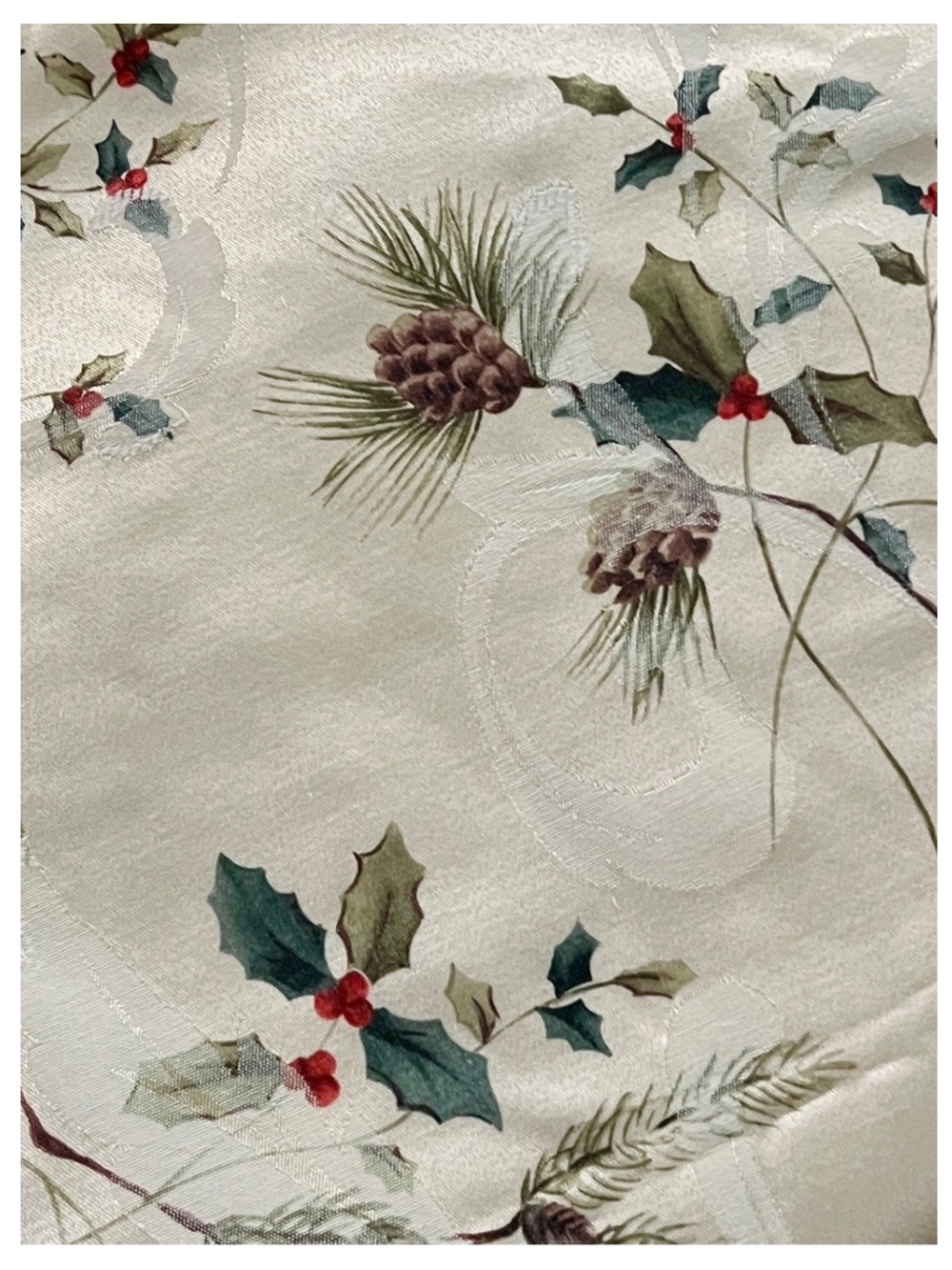 ST NICHOLAS SQUARE Holiday/Christmas Oblong Tablecloth-Ivory w/Holly & Pinecones